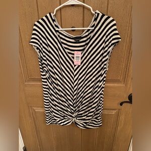 Torrid Black and Cream Striped Knot Front Tee